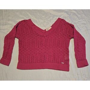 Hollister HCO Point Vicente Cropped Open Knit Layering Sweater Shirt Pink Small
